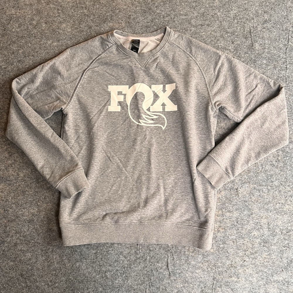 FOX All Day Crewneck Sweatshirt Mens Medium Heather Gray White‎ Logo Motorcycle